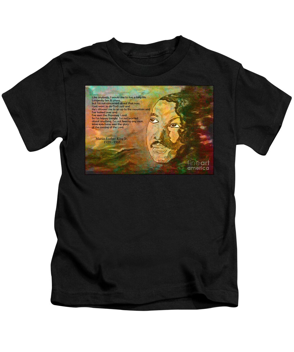 Mlk Kids T-Shirt featuring the painting Martin Luther King Jr - I Have Been To The Mountaintop by Ella Kaye Dickey