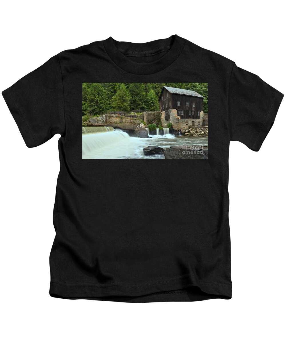 Mcconnells Mill State Park Kids T-Shirt featuring the photograph McConnells Mill State Park Spillway by Adam Jewell
