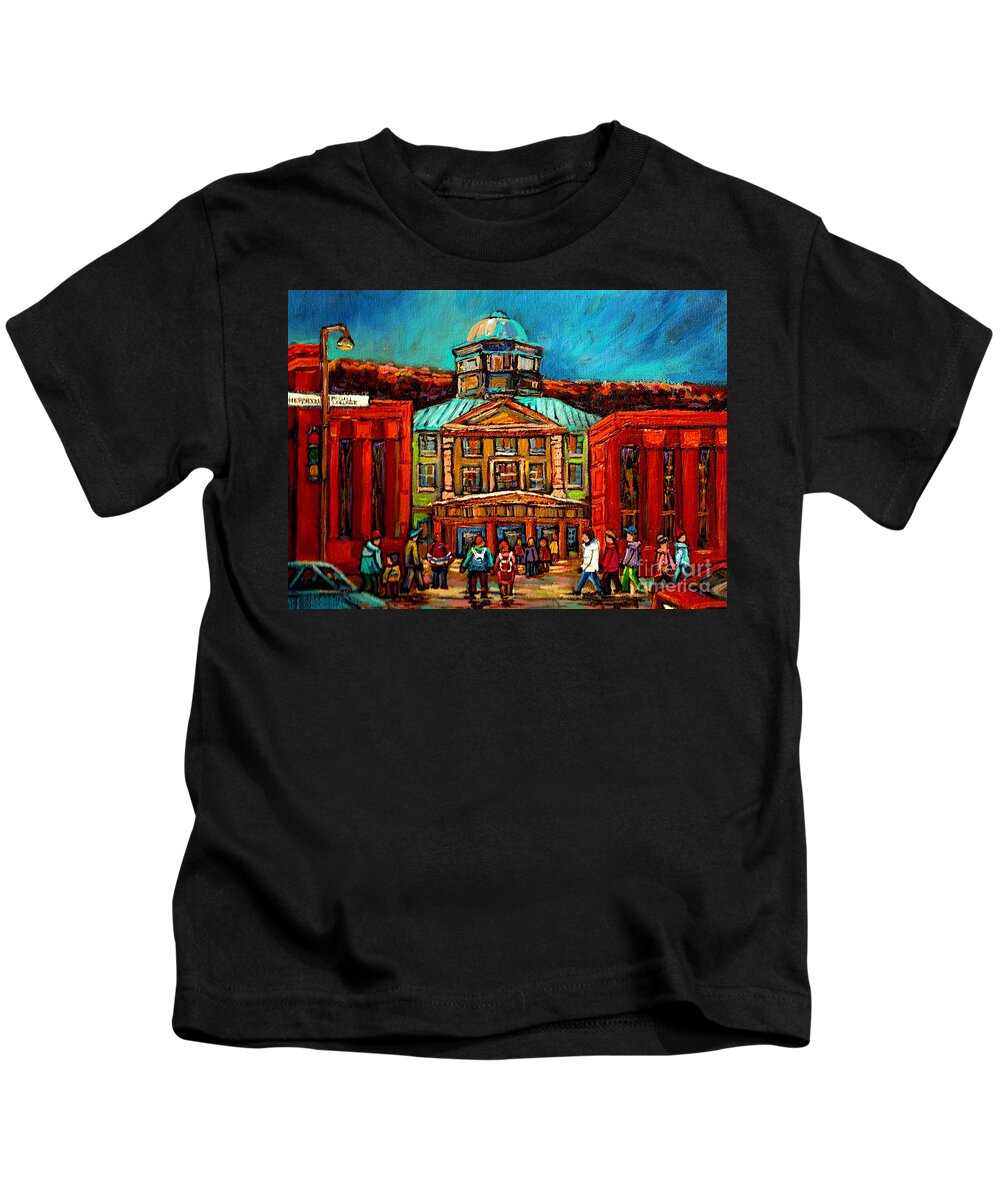 Montreal Kids T-Shirt featuring the painting Mcgill Gates Montreal by Carole Spandau