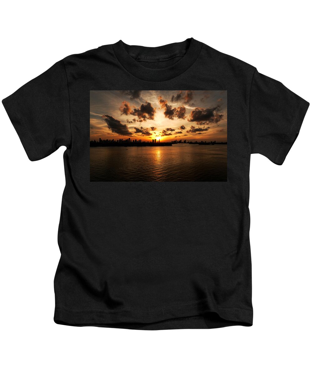 Miami Beach Kids T-Shirt featuring the photograph Miami Skyline Sunset by Gary Dean Mercer Clark
