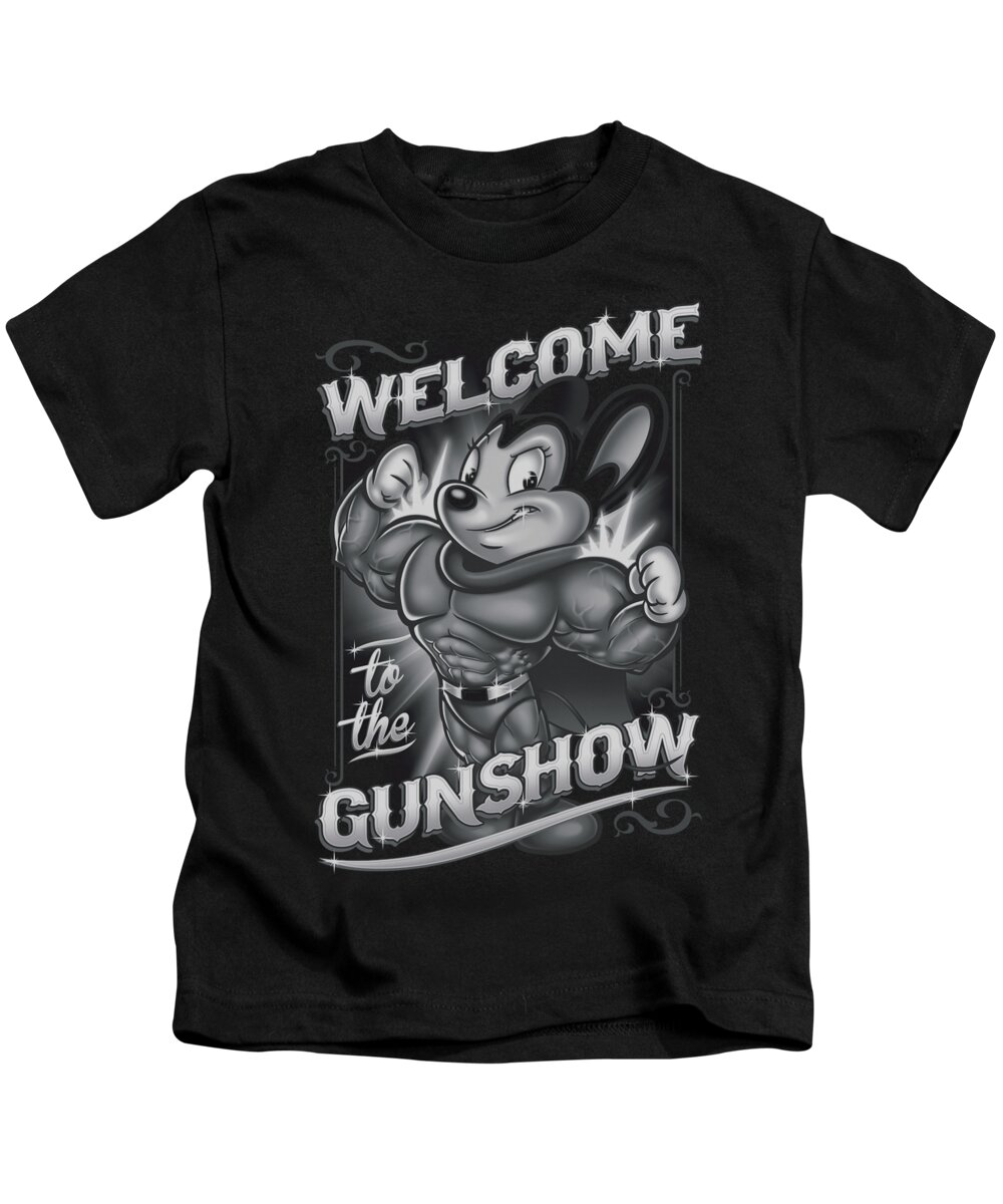 Mighty Mouse Kids T-Shirt featuring the digital art Mighty Mouse - Mighty Gunshow by Brand A