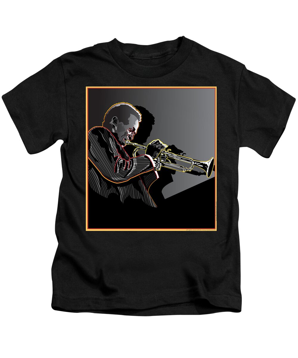 Miles Davis Kids T-Shirt featuring the digital art Miles Davis Legendary Jazz Musician by Larry Butterworth