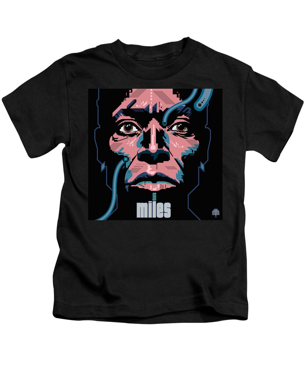 Miles Davis Kids T-Shirt featuring the digital art Miles Davis Portrait by Garth Glazier