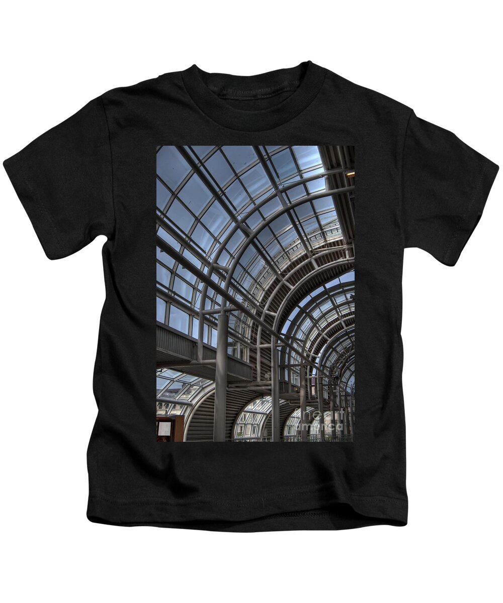 High Kids T-Shirt featuring the photograph modern building detail HDR by Antony McAulay