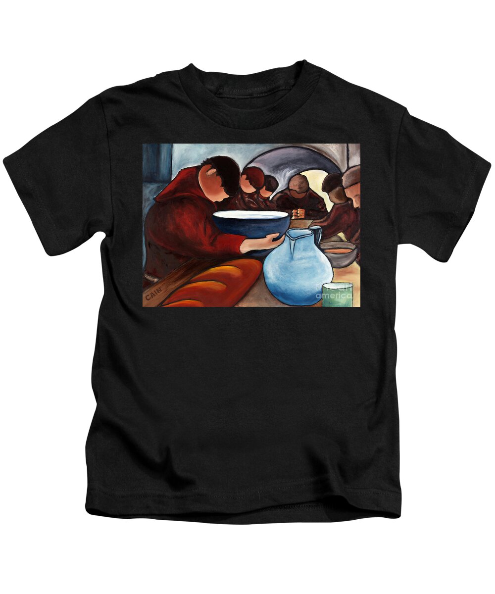 Monks Kids T-Shirt featuring the painting Monks at Prayer by William Cain