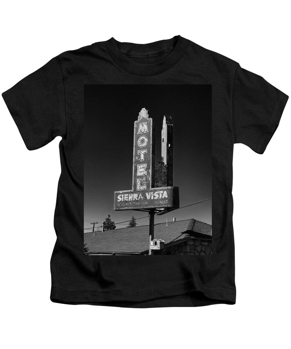 Motel Kids T-Shirt featuring the photograph Mother Road Motel Black and White by Joshua House