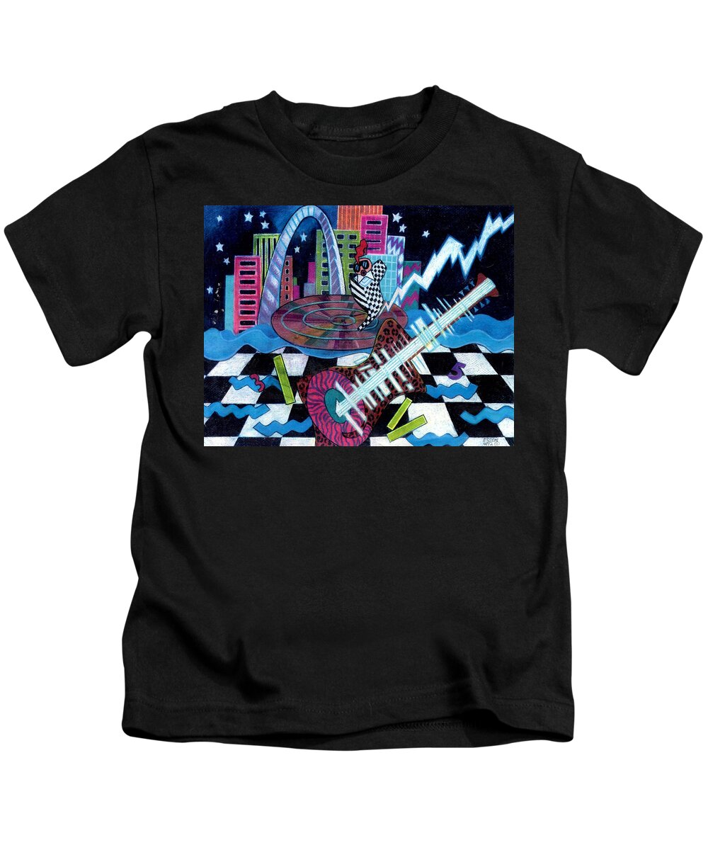 Music Kids T-Shirt featuring the painting Music On The River STL Style by Genevieve Esson