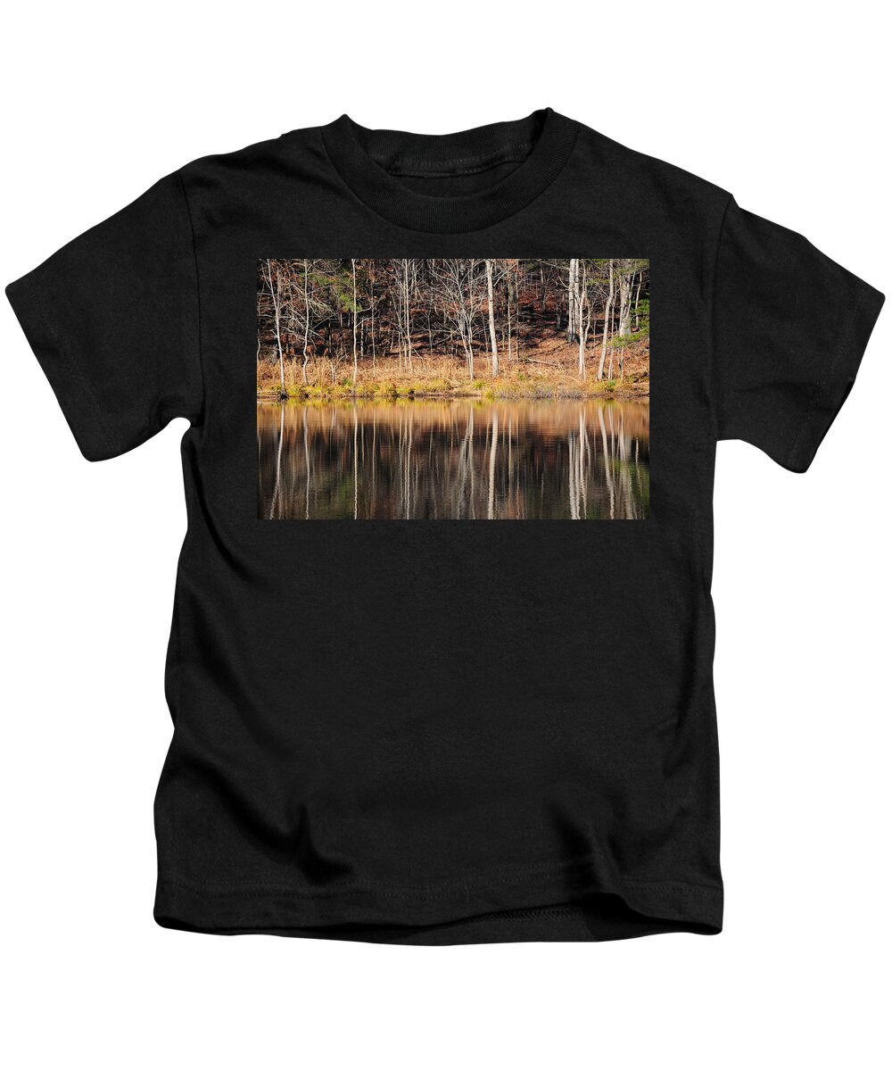 Landscape Trees And Grass In Water Reflection. Kids T-Shirt featuring the photograph Naked Ladies by Jack Harries