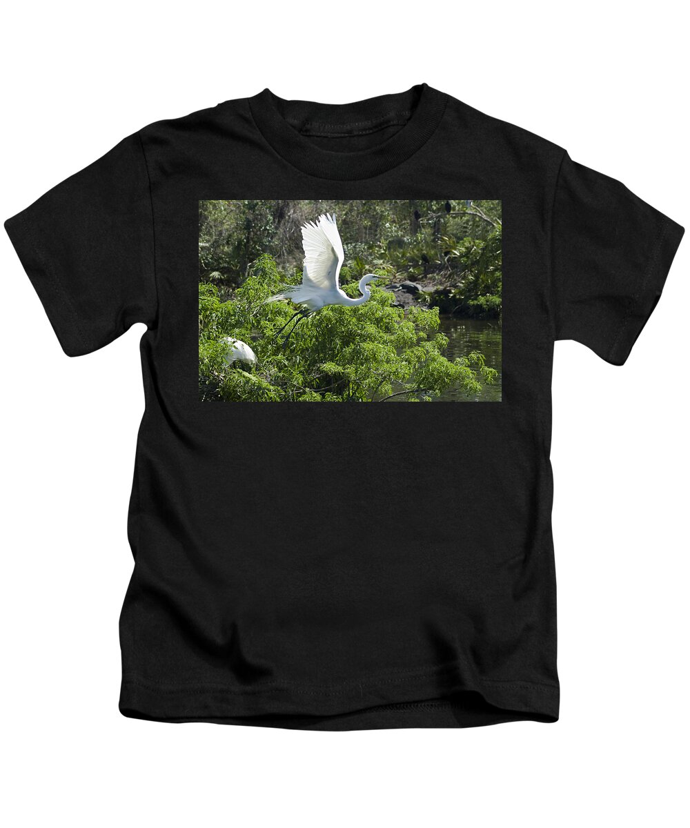 Great White Egrets Kids T-Shirt featuring the photograph Need More Branches by Carolyn Marshall