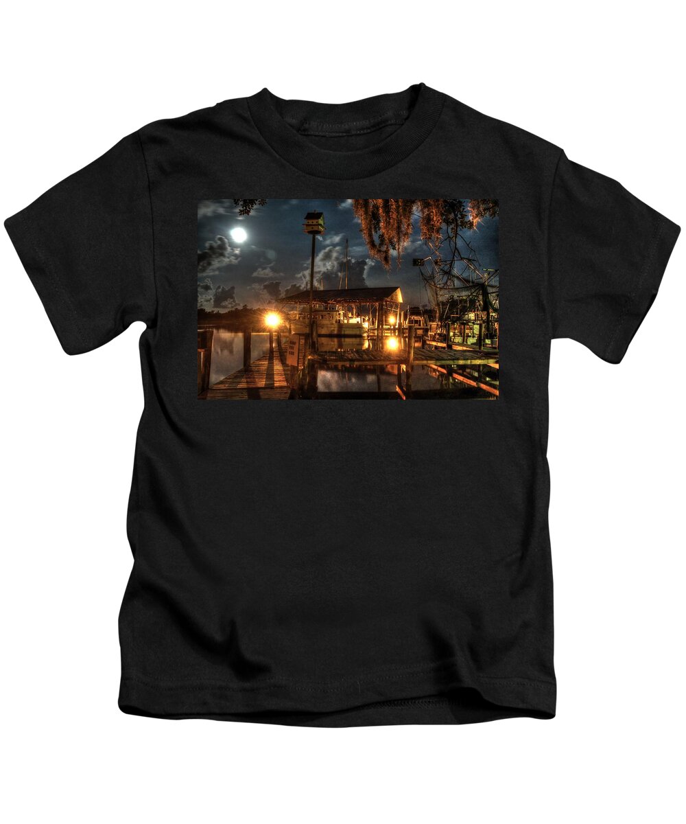 Alabama Kids T-Shirt featuring the digital art Nelson's Marina with Super Moon by Michael Thomas