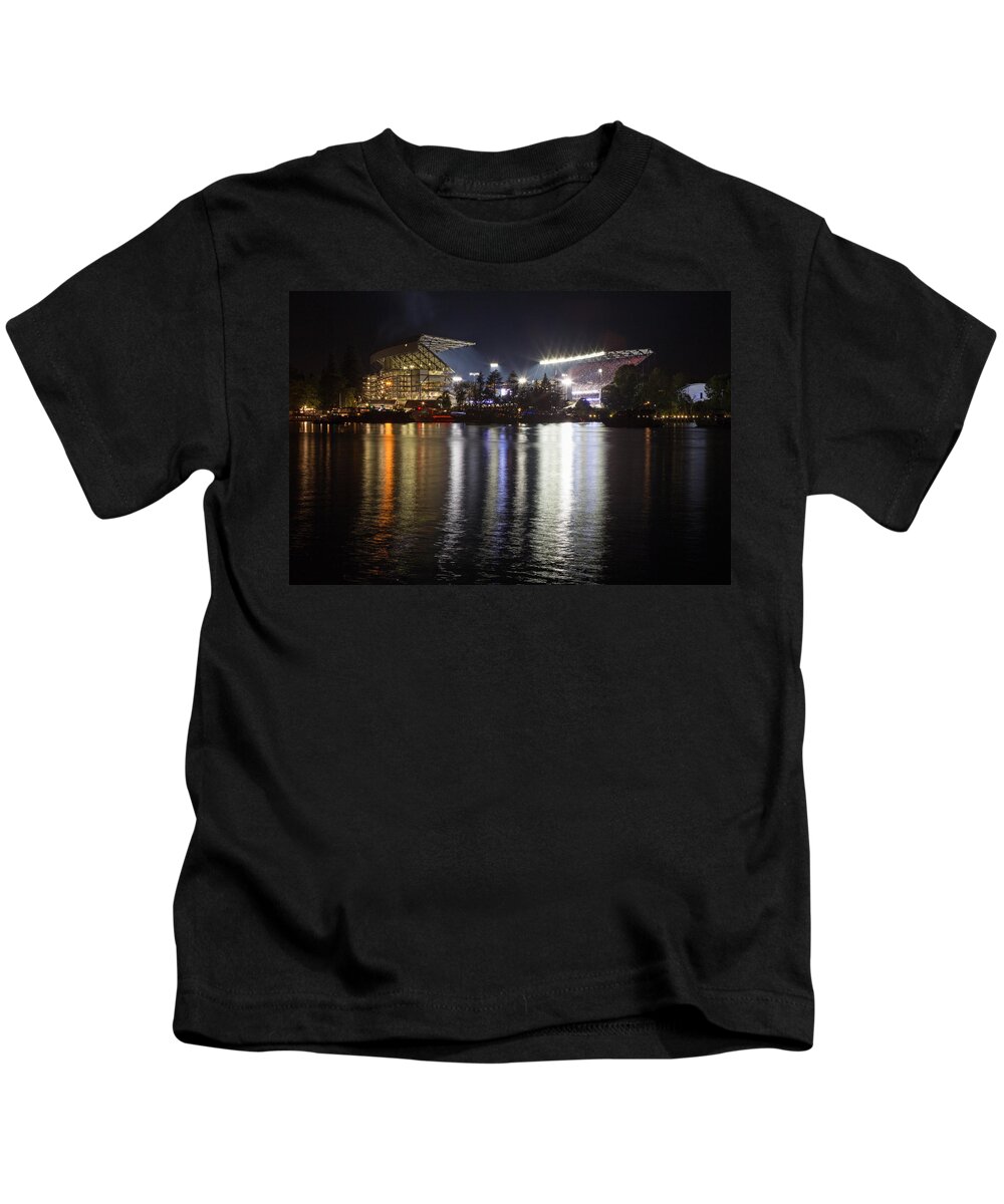 Husky Stadium Kids T-Shirt featuring the photograph New Husky Stadium Reflection by Max Waugh