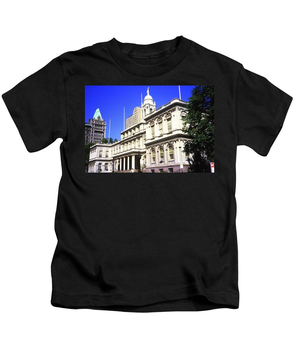 New York Kids T-Shirt featuring the photograph New York City Hall in 1984 by Gordon James