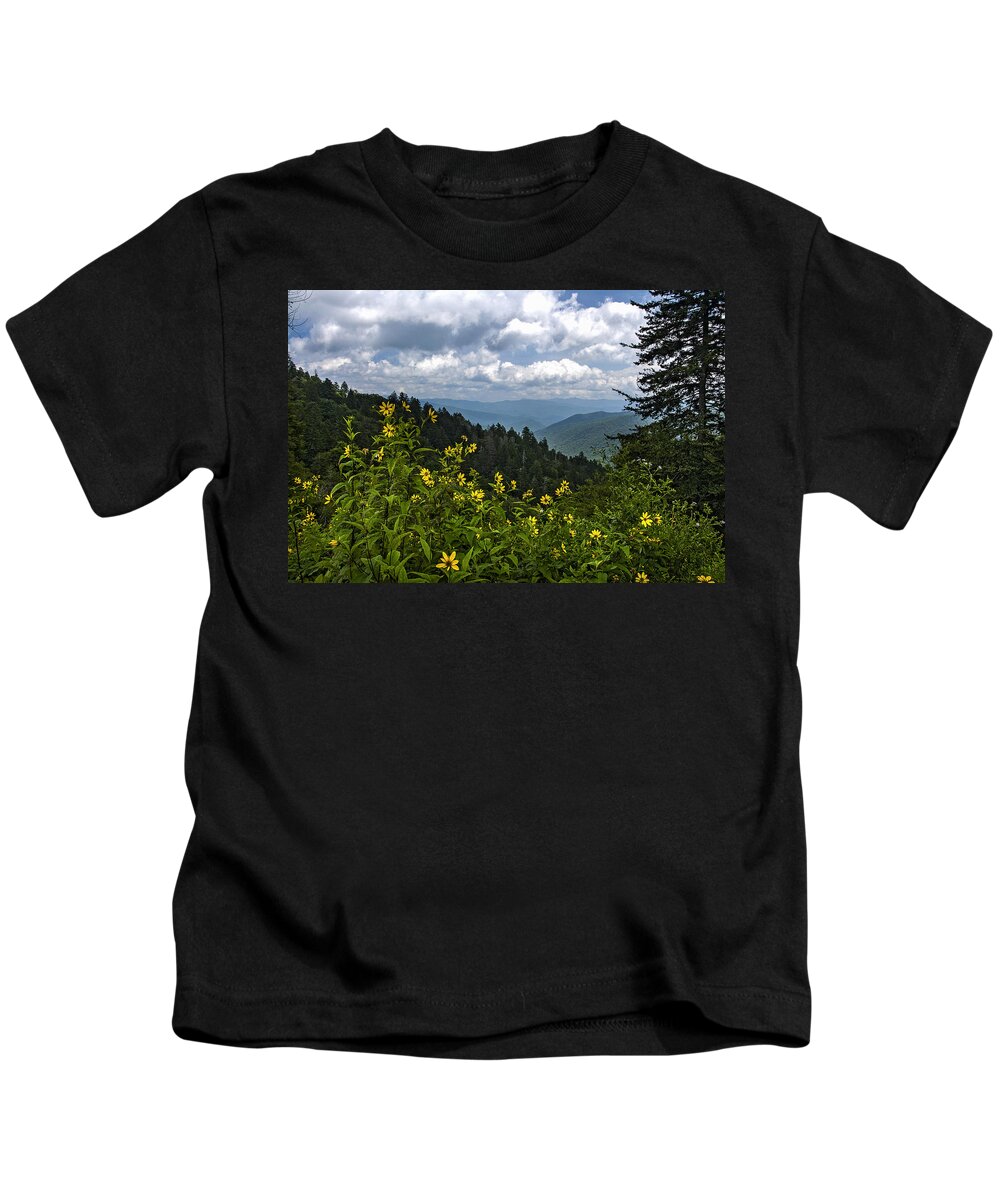 Smokies Kids T-Shirt featuring the photograph Newfound Gap Asters by Carol Erikson