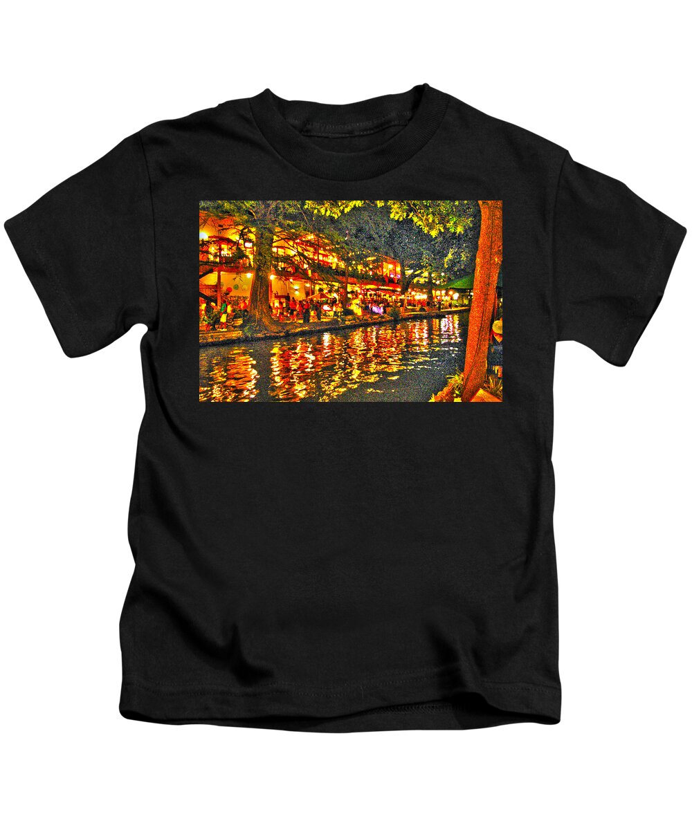 San Antonio Kids T-Shirt featuring the photograph Night Life by the River Walk by John Dauer