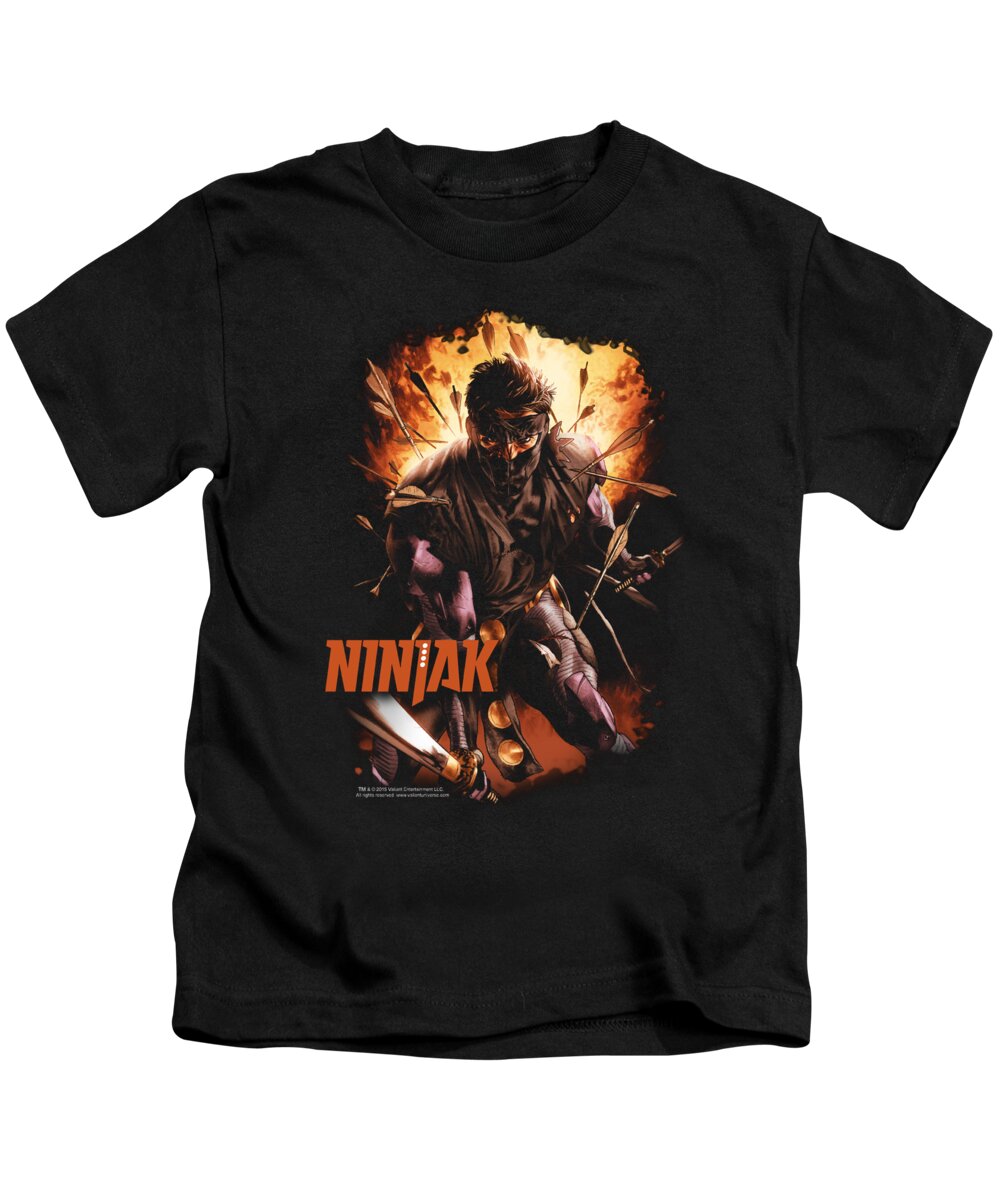  Kids T-Shirt featuring the digital art Ninjak - Fiery Ninjak by Brand A