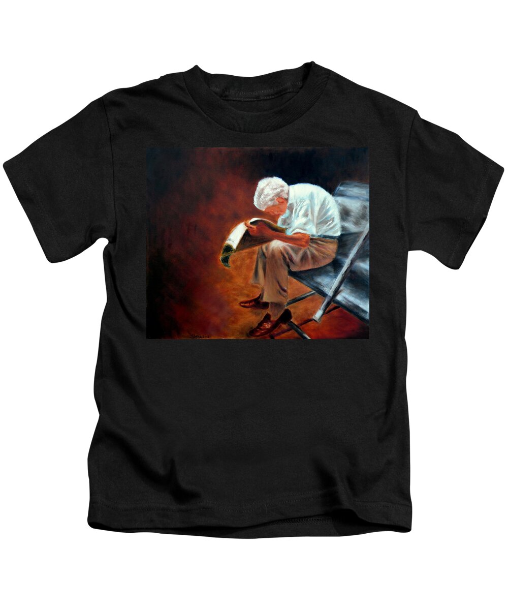 Old Man Reading Kids T-Shirt featuring the painting Old man reading by Uma Krishnamoorthy
