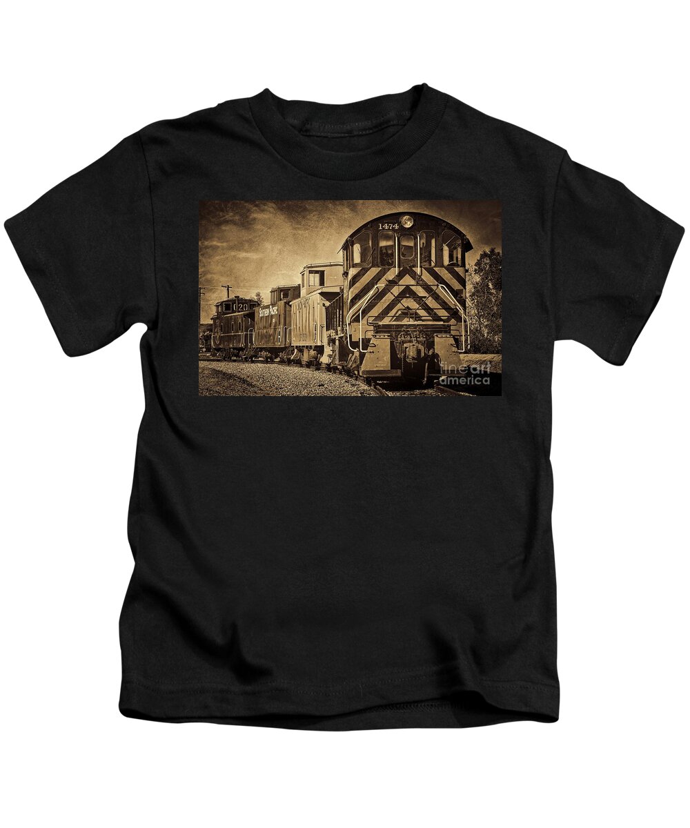 Train Kids T-Shirt featuring the photograph On The Tracks... Take Two. by Peggy Hughes