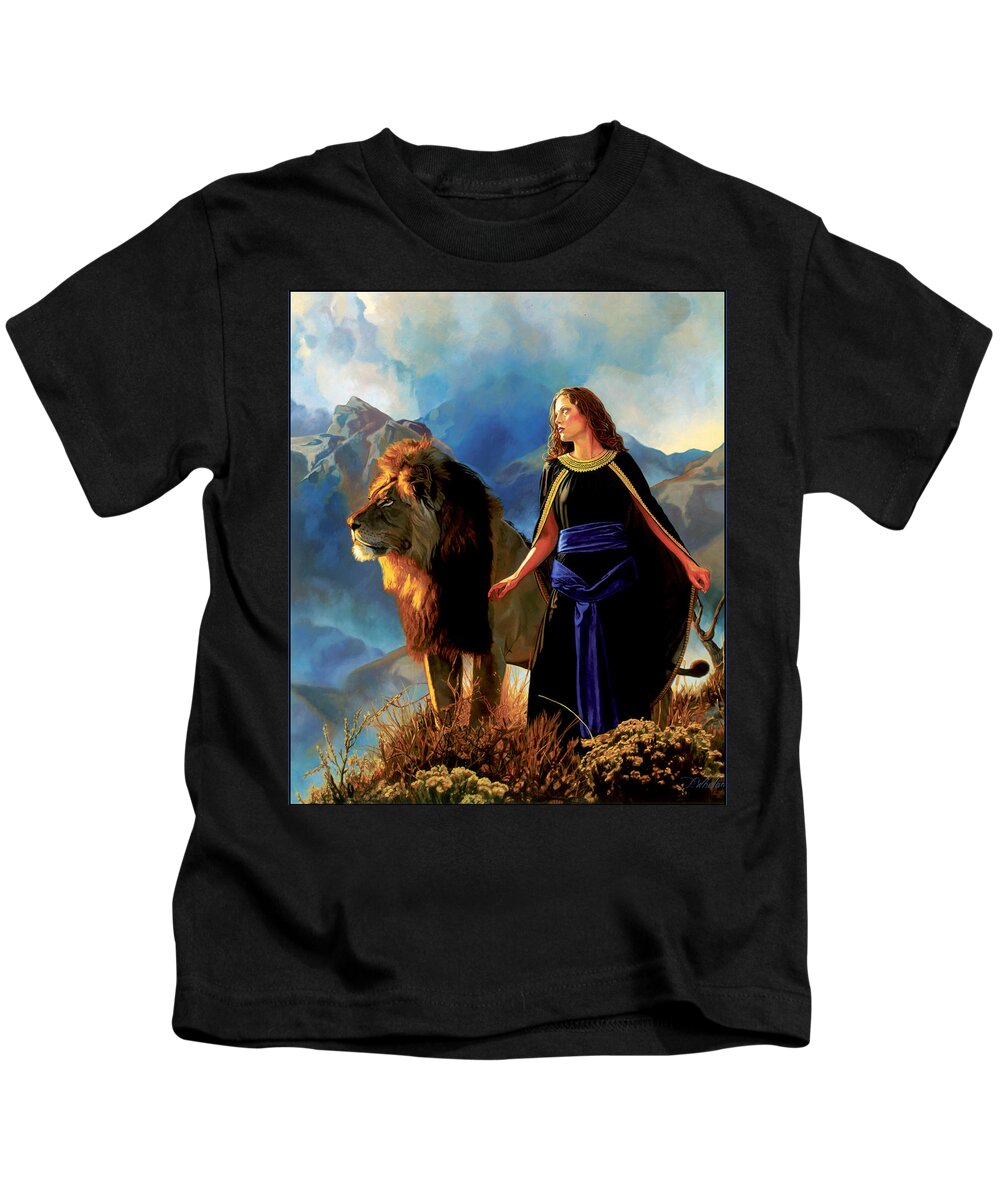 Whelan Art Kids T-Shirt featuring the painting One Day as a Lion by Patrick Whelan