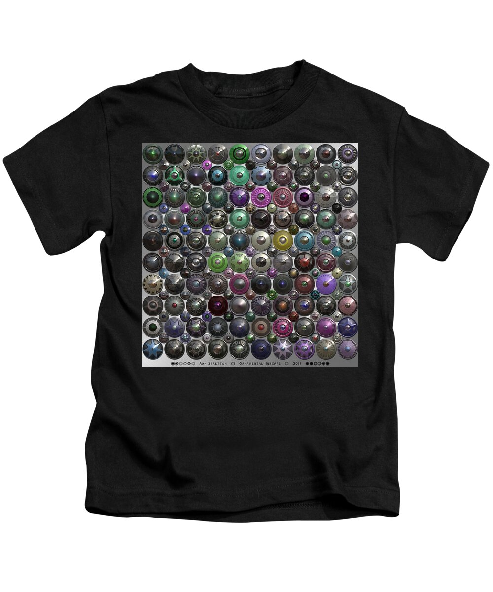 Silver Kids T-Shirt featuring the digital art Ornamental Hubcaps by Ann Stretton