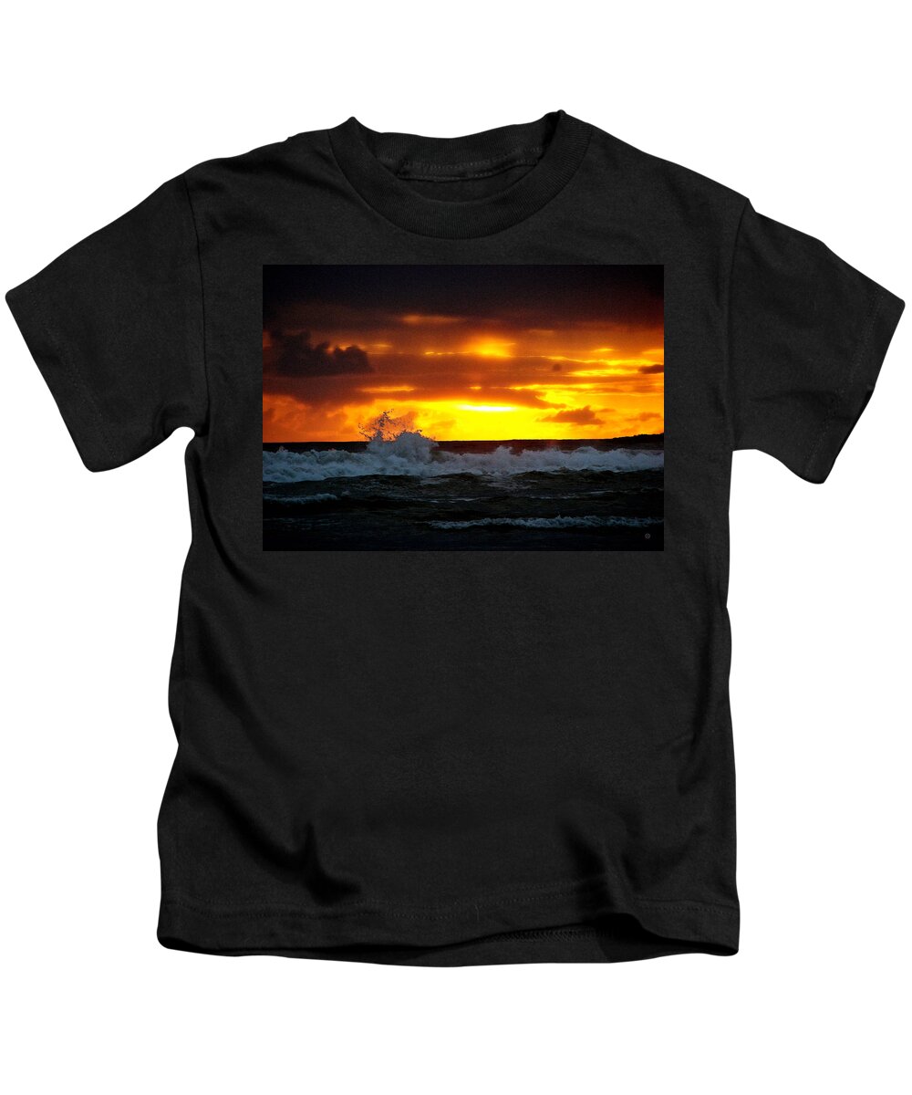 Pacific Ocean Kids T-Shirt featuring the digital art Pacific Sunset Drama by Gary Olsen-Hasek