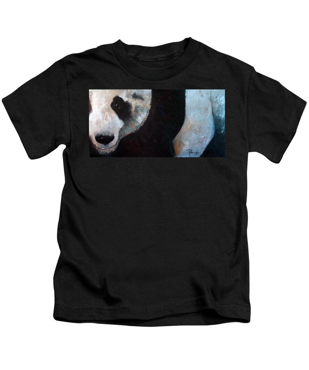 Panda Kids T-Shirt featuring the painting Panda by Sean Parnell