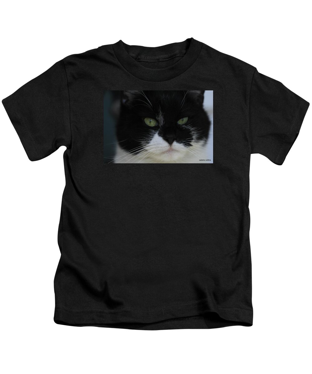 Tuxedo Kids T-Shirt featuring the photograph Green Eyes of a Tuxedo Cat by Valerie Collins