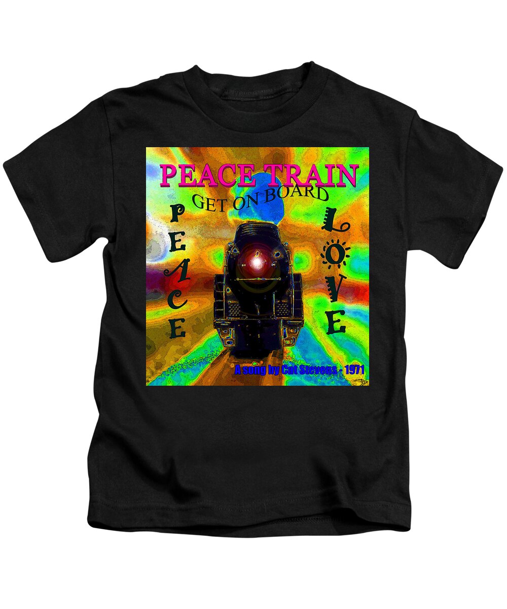 Peace Train Kids T-Shirt featuring the painting Peace Train a song by Cat Stevens by David Lee Thompson