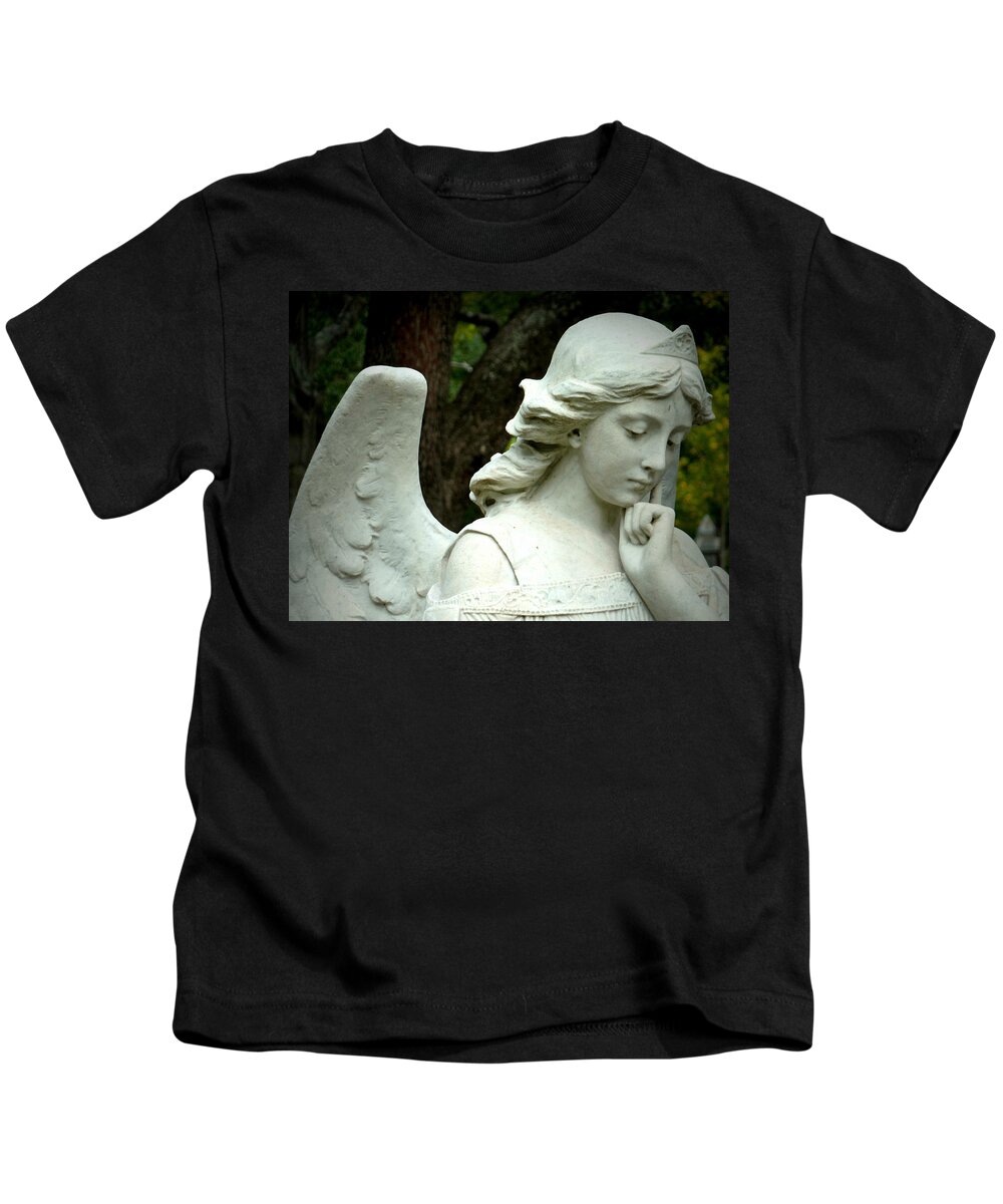 Pensive Angel Kids T-Shirt featuring the photograph Pensive by Gia Marie Houck