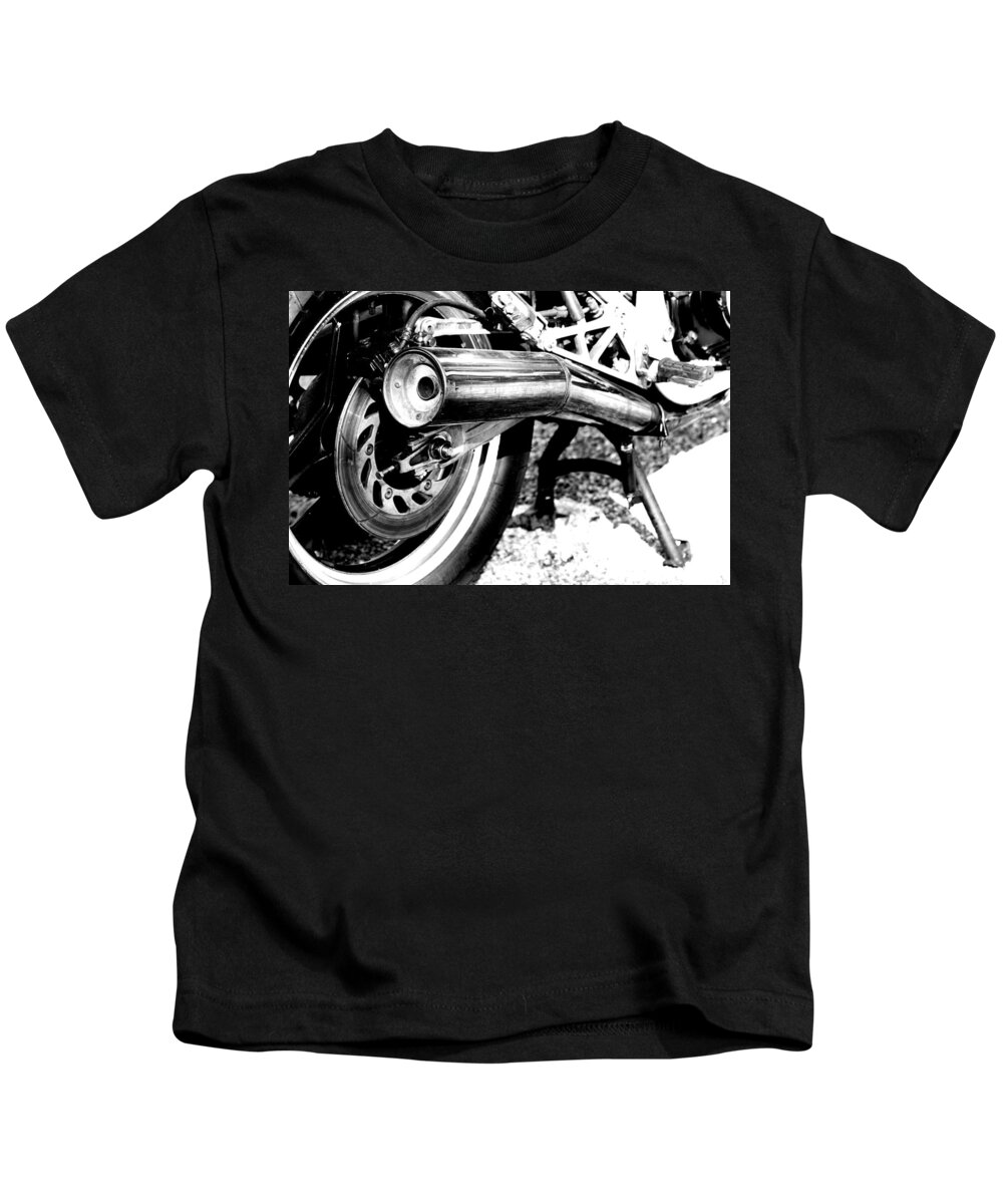 Motorcycle Kids T-Shirt featuring the photograph Pipe Black and White by David S Reynolds