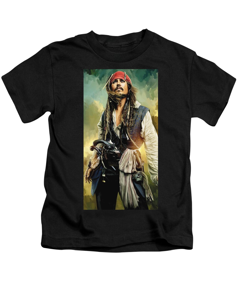 Pirates of the Caribbean Johnny Depp Artwork 1 Kids T-Shirt by Sheraz A -  Fine Art America