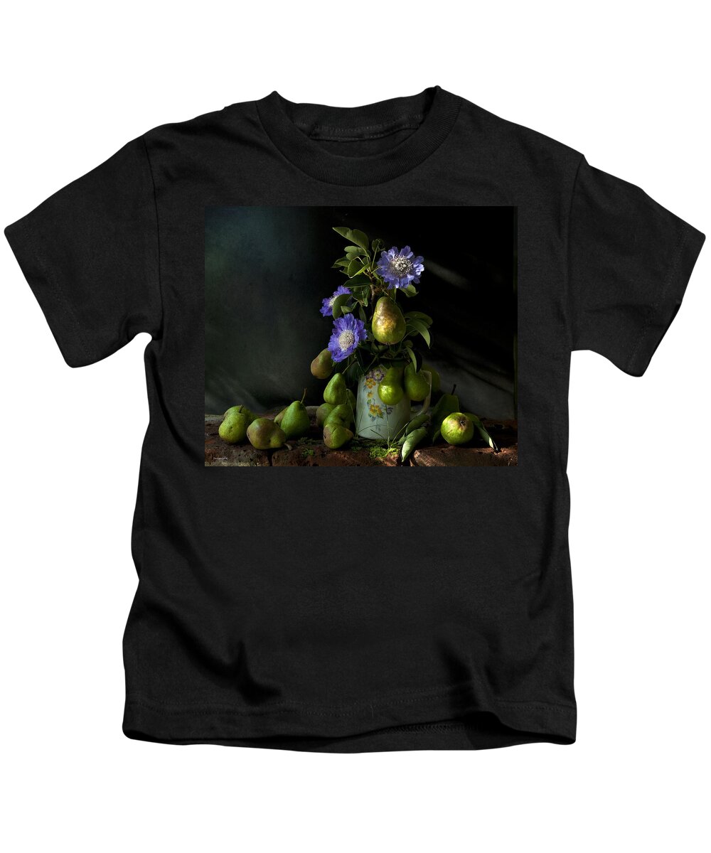 Chiaroscuro Kids T-Shirt featuring the photograph Poires Et Fleurs by Theresa Tahara