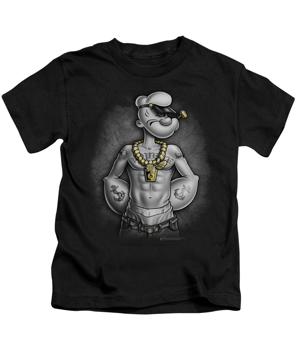 Popeye Kids T-Shirt featuring the digital art Popeye - Hardcore by Brand A