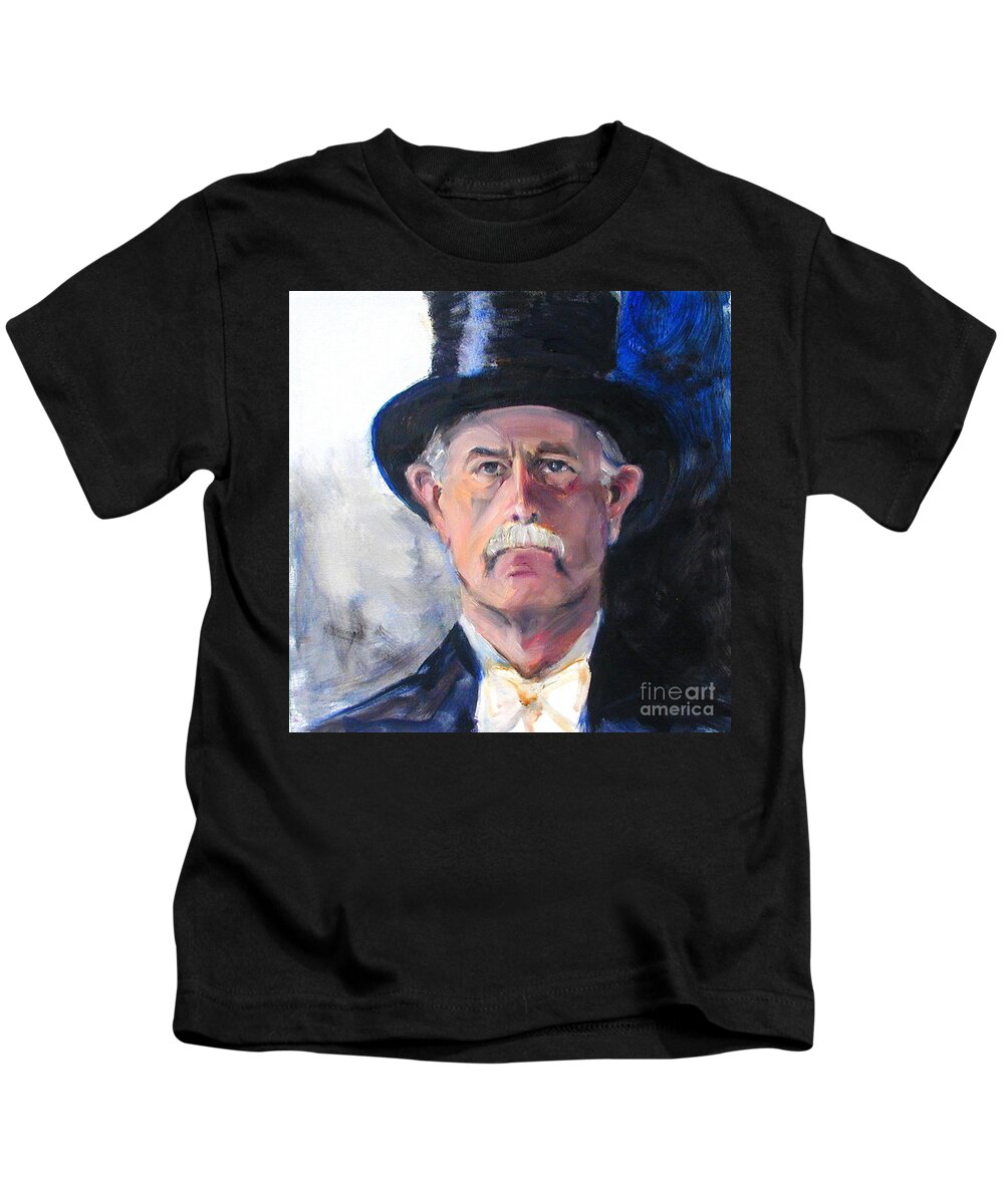 Portrait Painting Of Man Kids T-Shirt featuring the painting Portrait of a man in top hat by Greta Corens