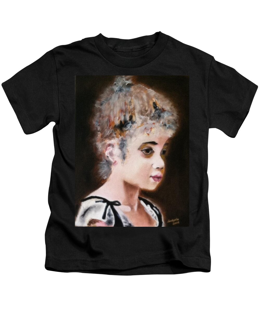 Art Kids T-Shirt featuring the painting Portrait Of A Young Girl by Ryszard Ludynia