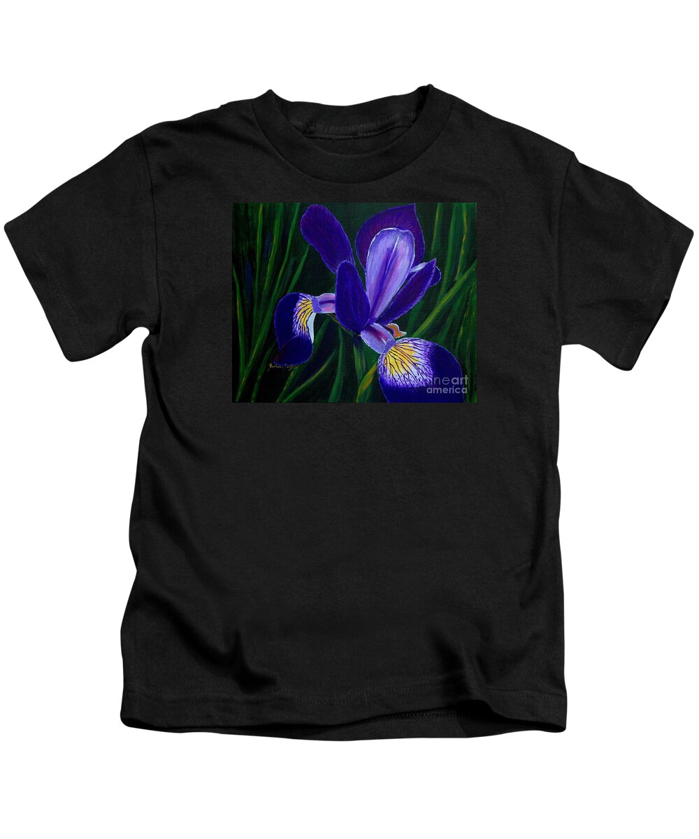 Barbara Griffin Kids T-Shirt featuring the painting Purple Iris by Barbara A Griffin