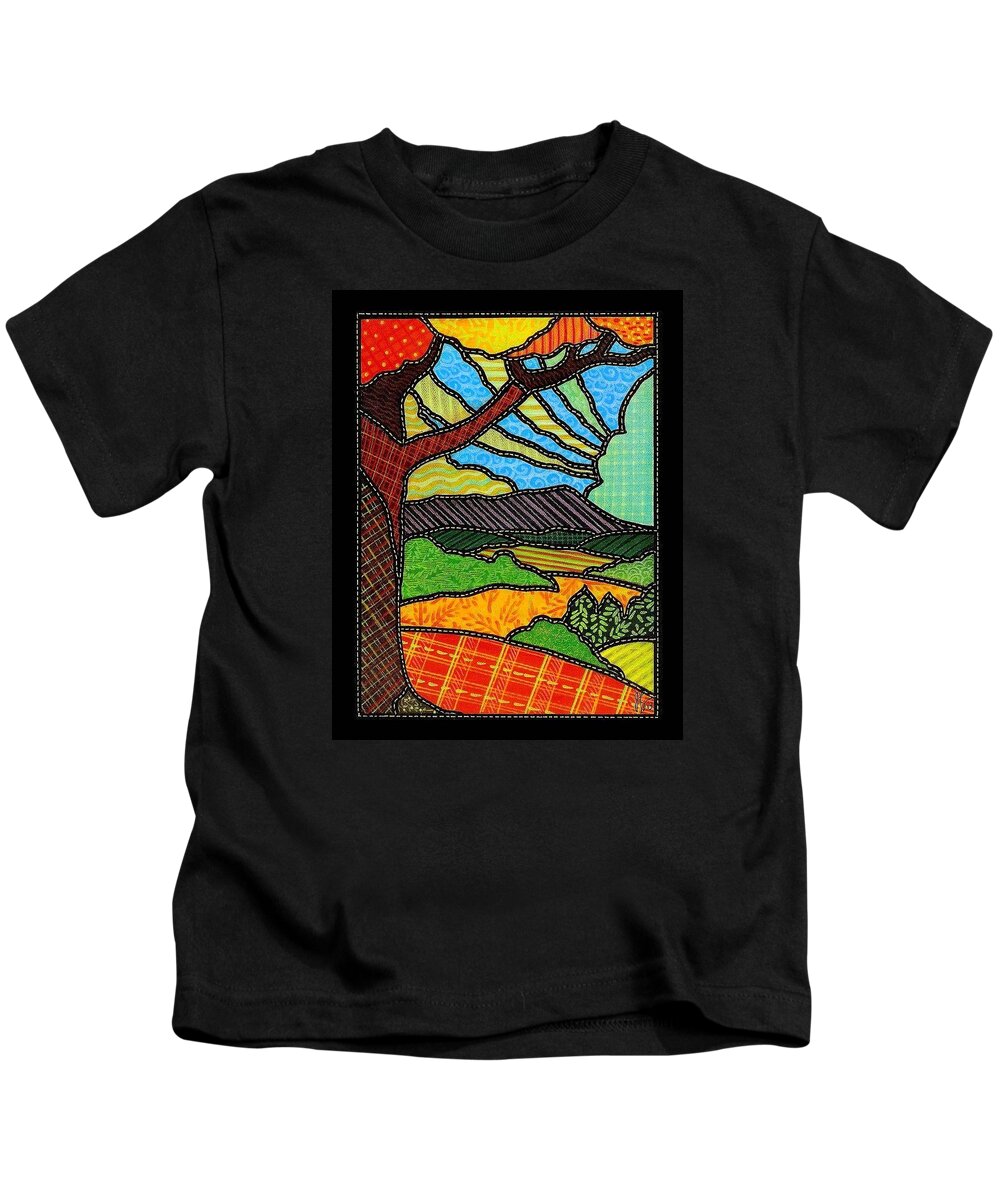 Mountain Kids T-Shirt featuring the painting Quilted Bright Harvest by Jim Harris