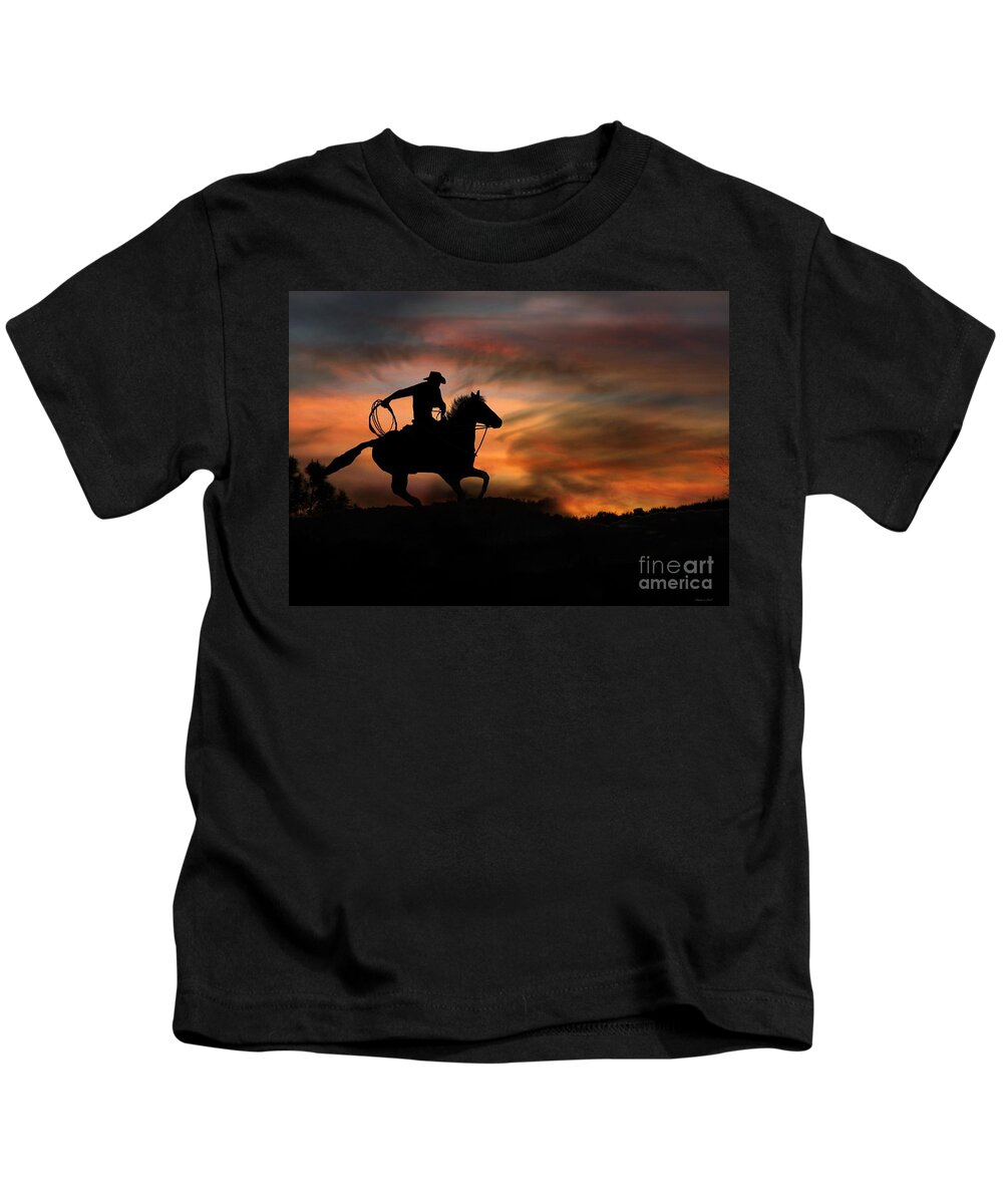 Cowboy Kids T-Shirt featuring the photograph Racing the Sun by Stephanie Laird