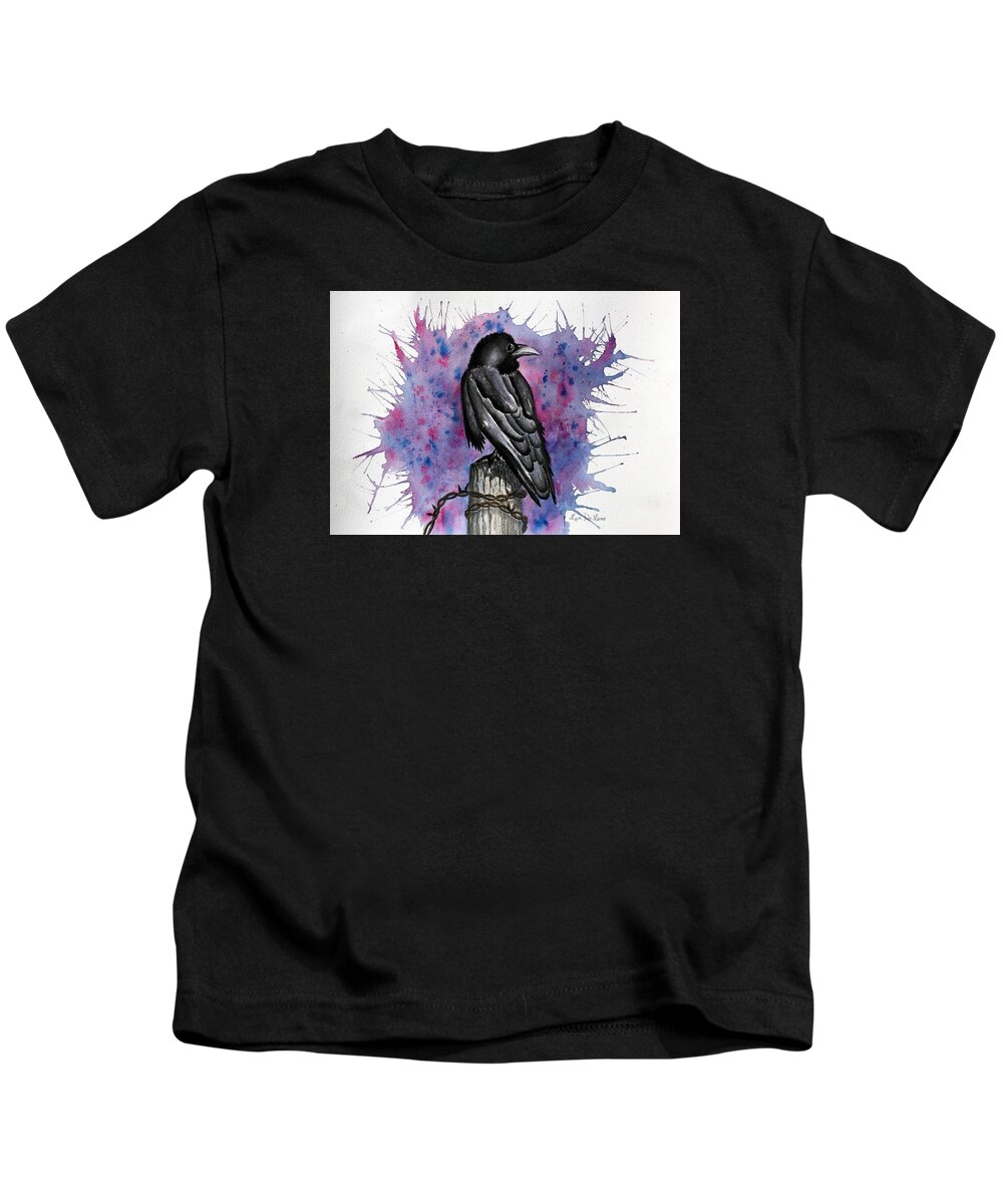 Raven Kids T-Shirt featuring the painting Raven by Lyn DeLano