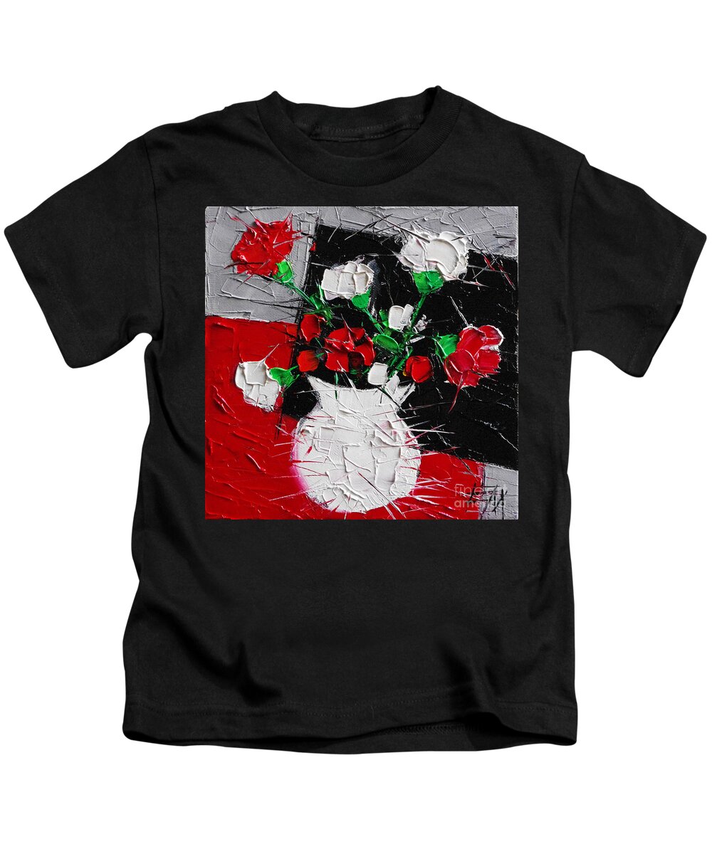 Red And White Carnations Kids T-Shirt featuring the painting Red And White Carnations by Mona Edulesco
