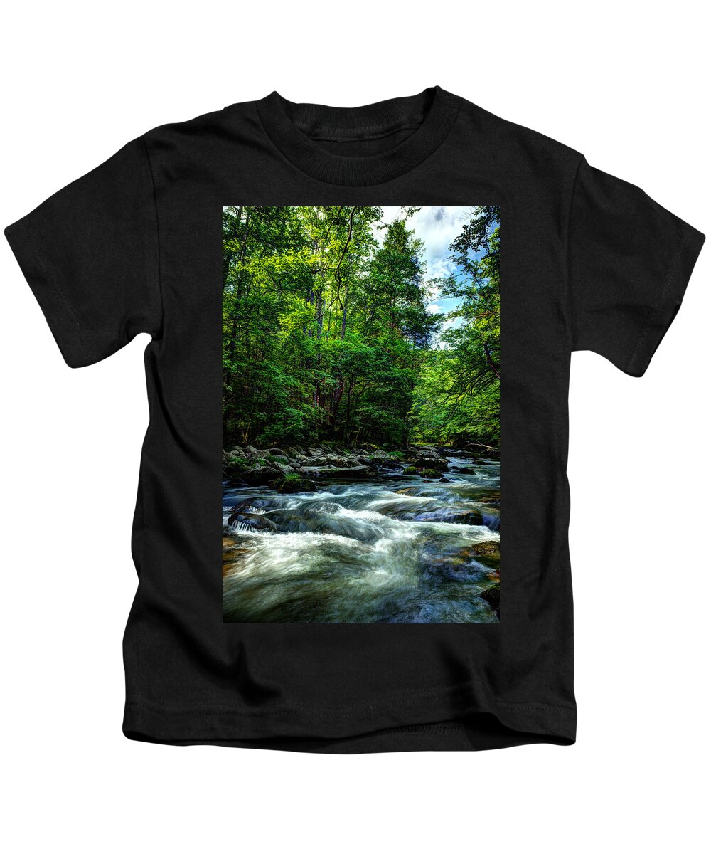 Smoky Mountains Kids T-Shirt featuring the photograph Refreshing Morning Along The River by Michael Eingle