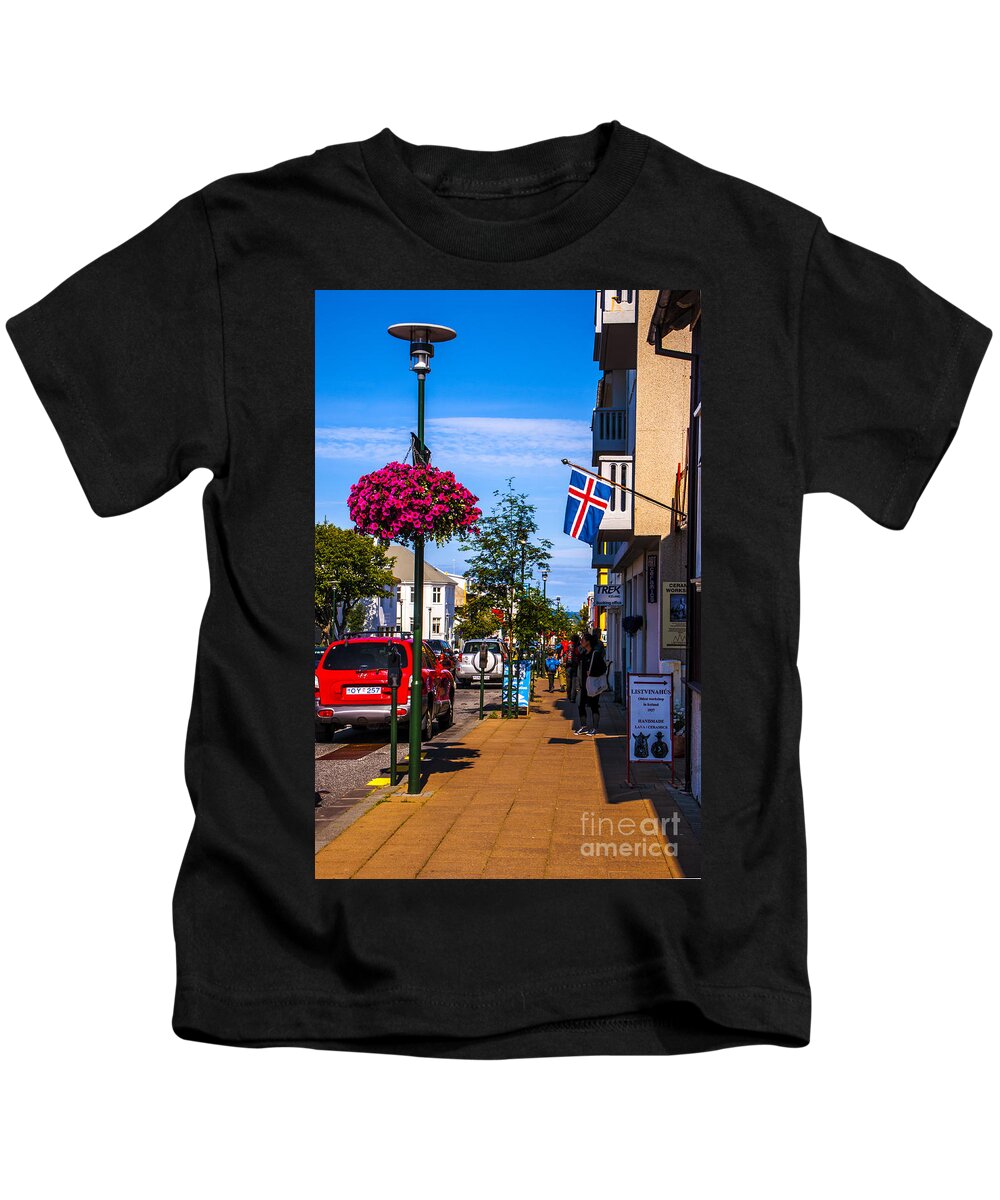Street Kids T-Shirt featuring the photograph Reykjavik in Summer by Roberta Bragan