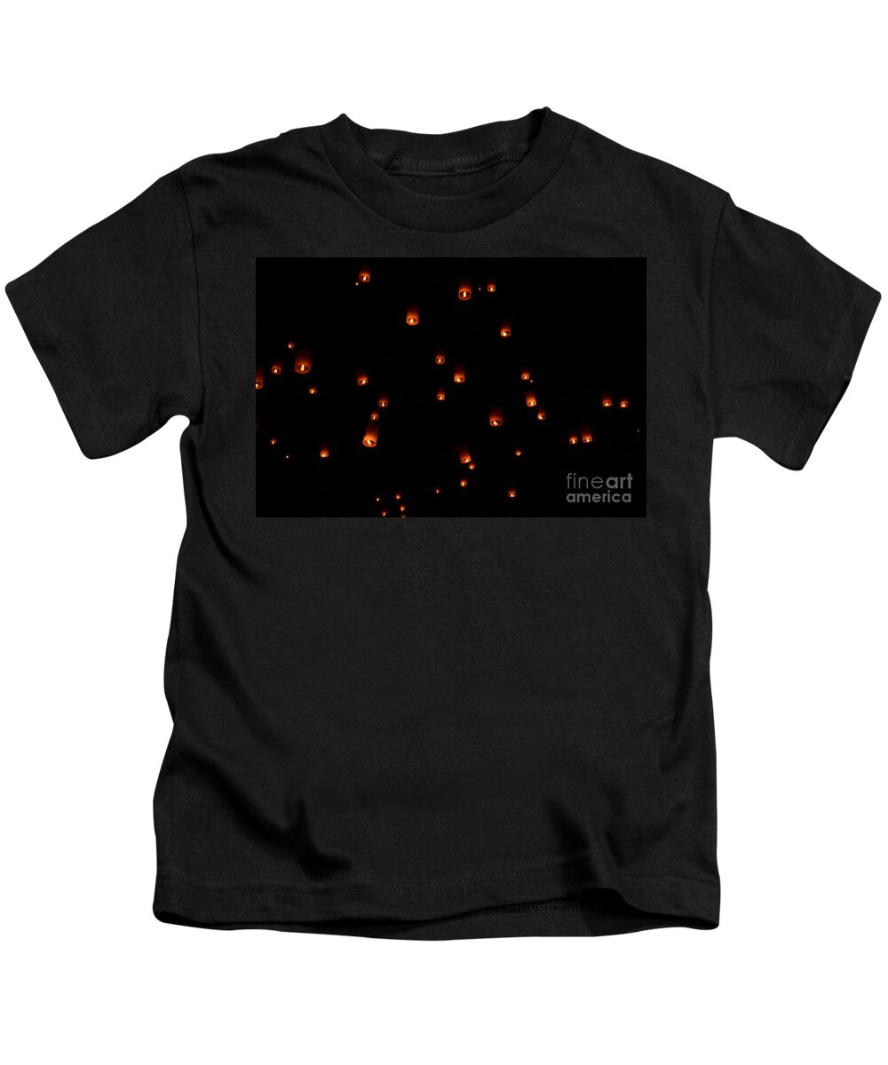 Rise Kids T-Shirt featuring the photograph RISE Festival Lanterns 2014 horizontal Sky Only Number One by Heather Kirk