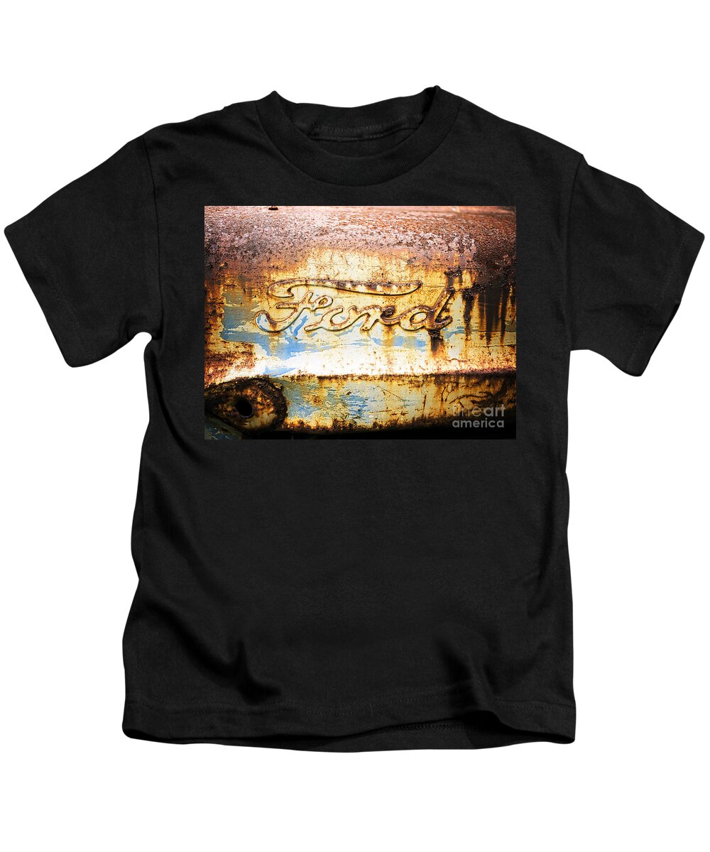 Ford Kids T-Shirt featuring the photograph Rusty Old Ford Closeup by Edward Fielding
