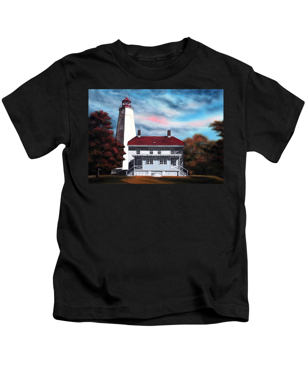 Lighthouse Kids T-Shirt featuring the painting Sandy Hook Lighthouse by Daniel Carvalho
