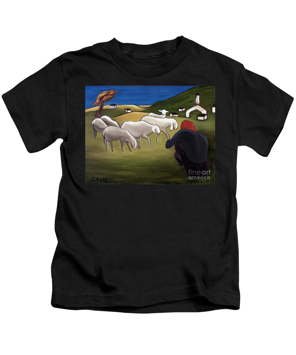 Sheep Herder Kids T-Shirt featuring the painting Sheep Herder by William Cain