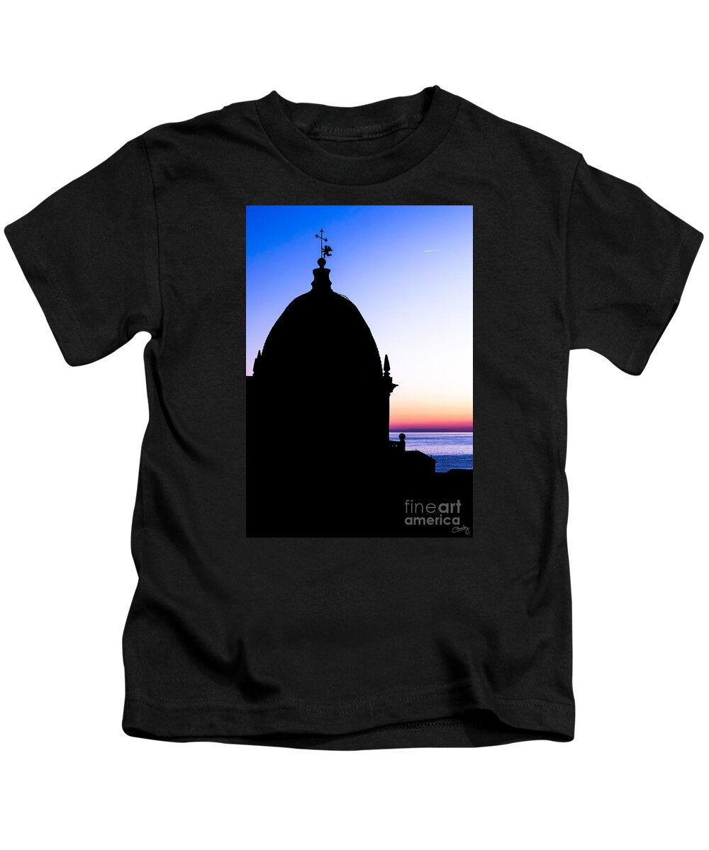 Silhouette Of Vernazza Duomo Kids T-Shirt featuring the photograph Silhouette of Vernazza Duomo Dome by Prints of Italy