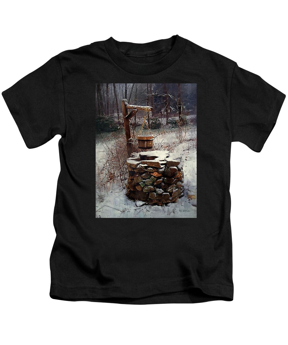 Landscape Kids T-Shirt featuring the painting Snow at Twilight by RC DeWinter