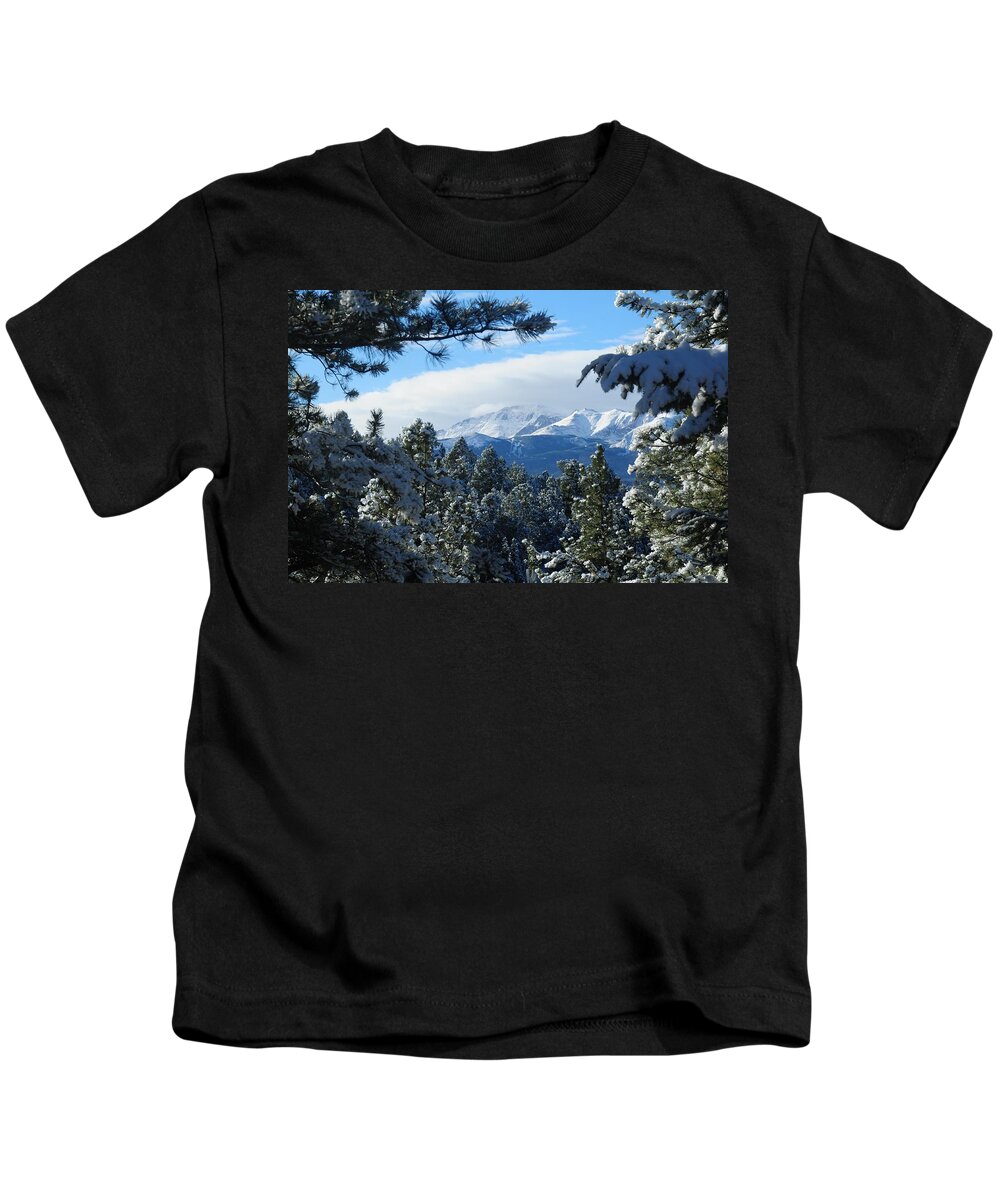 Colorado Kids T-Shirt featuring the photograph Snowy Pikes Peak by Marilyn Burton