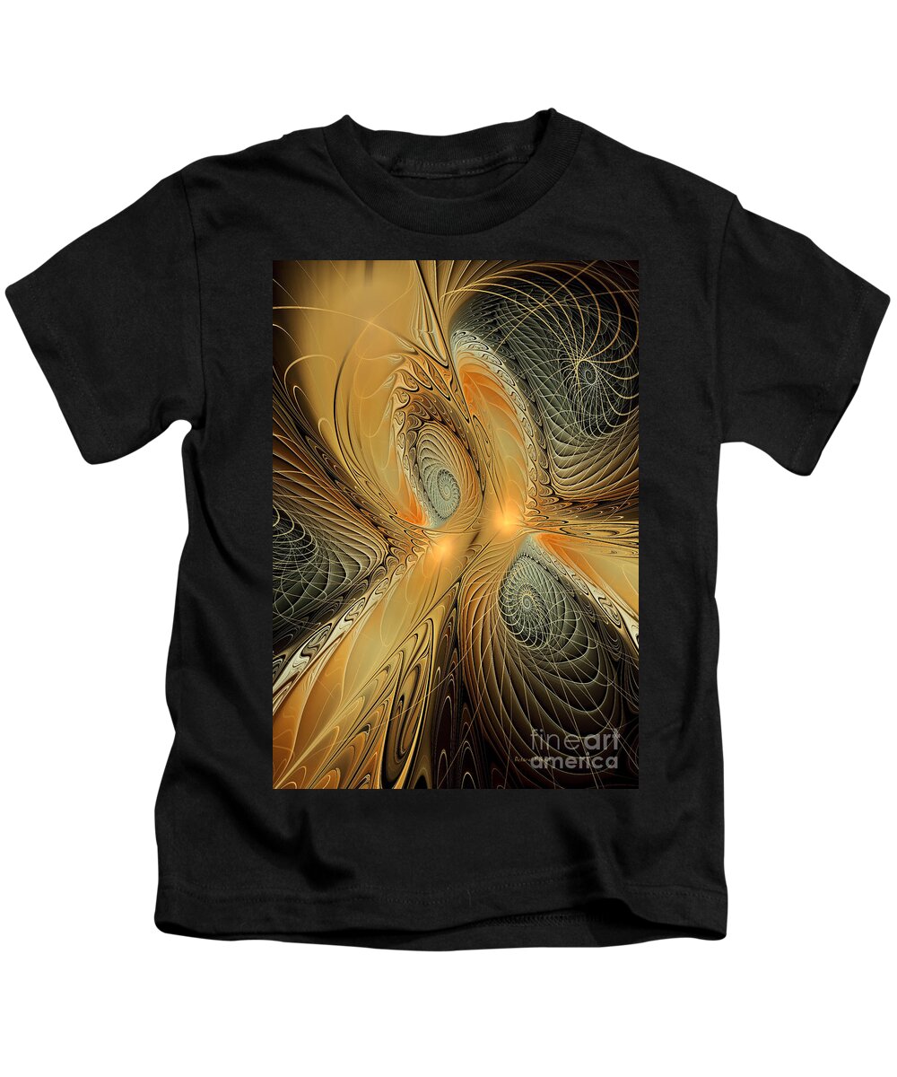 Fractal Art Kids T-Shirt featuring the digital art Spirals of Gold by Deborah Benoit