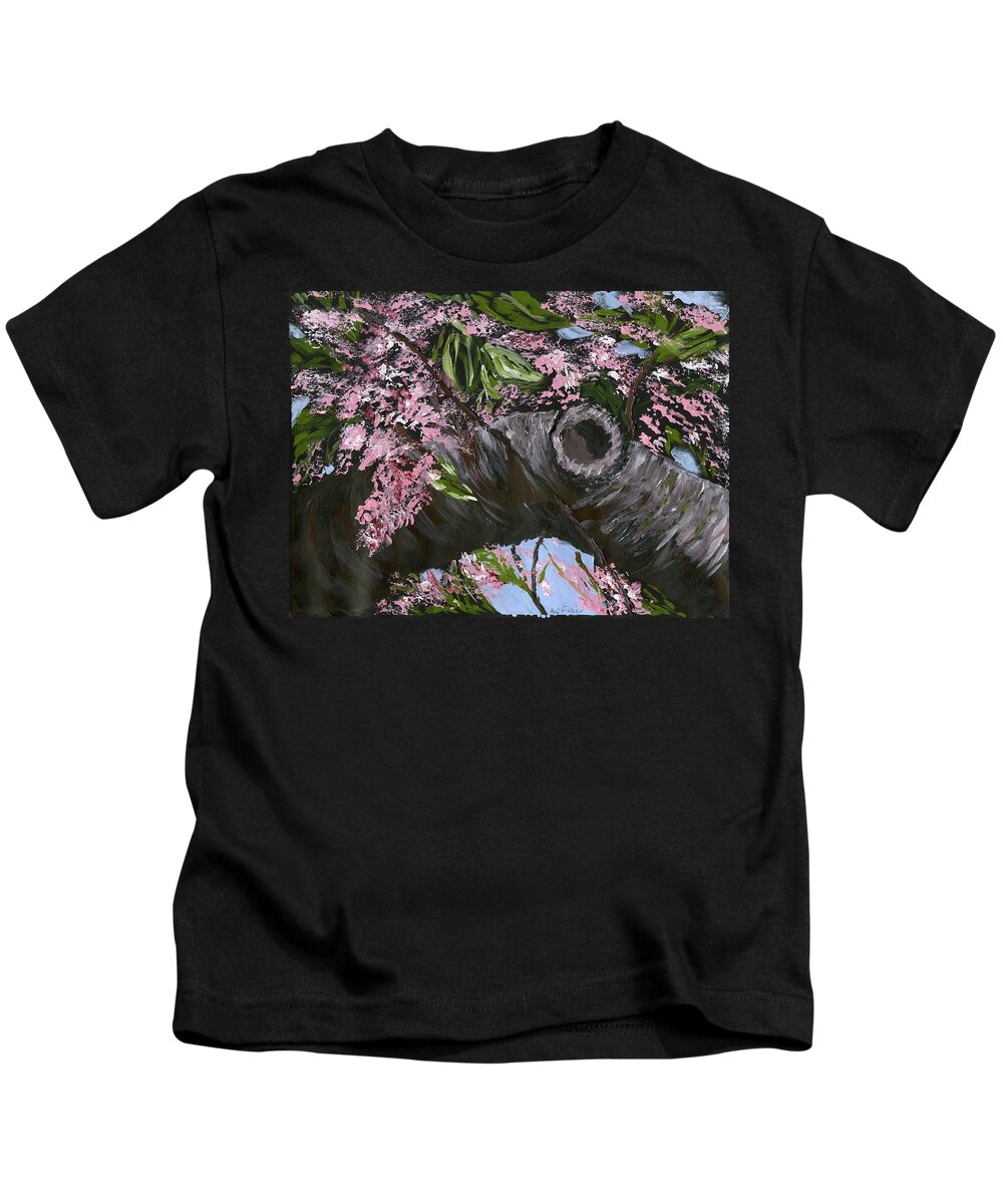 Cherry Blossoms Kids T-Shirt featuring the painting Spring Day by Alice Faber